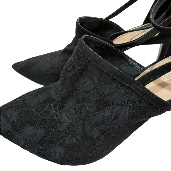 NINE WEST Sexy Lace Overlay Black Strap Pumps Heels 10 - Picture 5 of 17